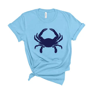 Navy Crab T Shirt Coastal Beach Graphic Summer Vacation Tee #HPTS-NYCRAB - Ocean Blue / Small - Screen Printed T-Shirt