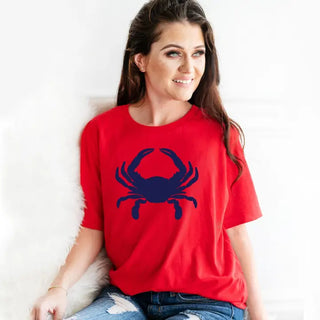 Navy Crab T Shirt Coastal Beach Graphic Summer Vacation Tee #HPTS-NYCRAB - Screen Printed T-Shirt - Women’s