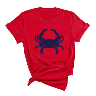 Navy Crab T Shirt Coastal Beach Graphic Summer Vacation Tee #HPTS-NYCRAB - Red / Small - Screen Printed T-Shirt