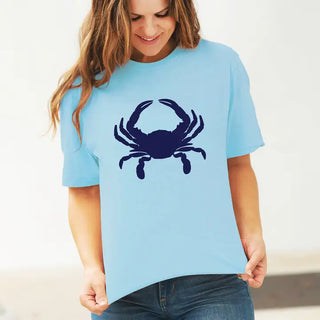 Navy Crab T Shirt Coastal Beach Graphic Summer Vacation Tee #HPTS-NYCRAB - Screen Printed T-Shirt - Women’s