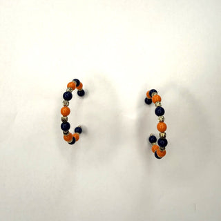 Navy Orange Beaded Hoop Earrings Game Day Team Spirit Jewelry #VLJE504-NVORG