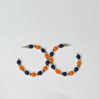 Navy Orange Beaded Hoop Earrings Game Day Team Spirit Jewelry #VLJE504-NVORG
