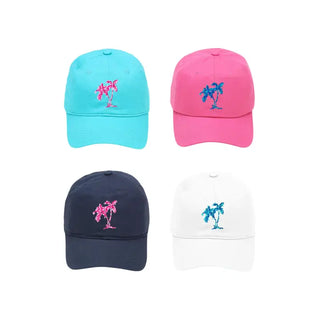 Navy Palm Tree Embroidered Hat for Tropical Vacations and Everyday Fun #M190VL-NAVY-PALMS - Baseball Cap - Women’s