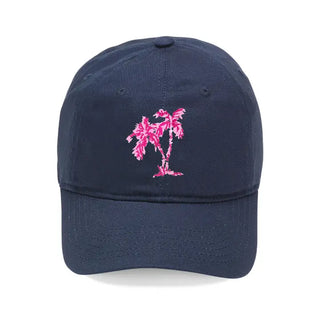 Navy Palm Tree Embroidered Hat for Tropical Vacations and Everyday Fun #M190VL-NAVY-PALMS - Baseball Cap - Women’s