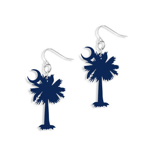 Navy Palmetto Earrings South Carolina State Pride Coastal Jewelry #ACE-300SV-PMOON-NAVY - Dangle Earrings