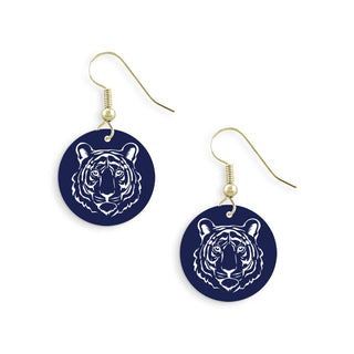 Navy Tiger Earrings Acrylic Game Day Tailgate Team Spirit Jewelry #ACE-300GD-TIGDIS-NYWHT - Dangle Earrings