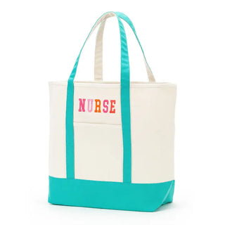 Nurse Everyday Tote Medical Canvas Bag Teacher Work Carryall Gift #M733VL-MINT-PKNUR - Tote Bag - Women’s