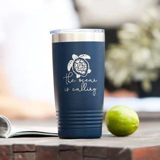 Ocean is Calling Tumbler Navy 20oz Insulated Cup Beach Lover Gift #TWB20-TUR-NAVY - Insulated Mug/Tumbler