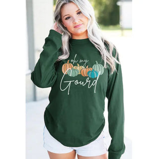 Oh My Gourd Long Sleeve Shirt Funny Fall Pumpkin Graphic Tee #HPLS-GOURD - Screen Printed T-Shirt - Women’s