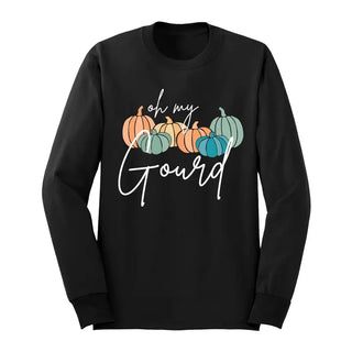Oh My Gourd Long Sleeve Shirt Funny Fall Pumpkin Graphic Tee #HPLS-GOURD - Black / Small - Screen Printed T-Shirt