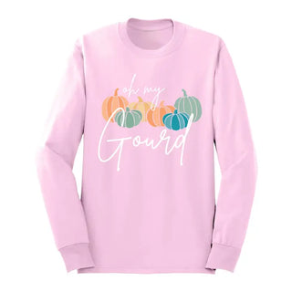 Oh My Gourd Long Sleeve Shirt Funny Fall Pumpkin Graphic Tee #HPLS-GOURD - Light Pink / Small - Screen Printed T-Shirt
