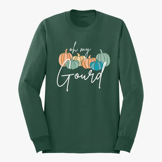 Oh My Gourd Long Sleeve Shirt Funny Fall Pumpkin Graphic Tee #HPLS-GOURD - Dark Green / Small - Screen Printed T-Shirt