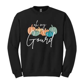 Oh My Gourd Sweatshirt Funny Fall Pumpkin Cozy Autumn Pullover #HPSW-GOURD - Black / Small - Graphic Sweatshirt