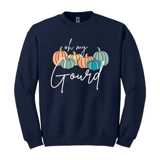 Oh My Gourd Sweatshirt Funny Fall Pumpkin Cozy Autumn Pullover #HPSW-GOURD - Navy / Small - Graphic Sweatshirt - Women’s
