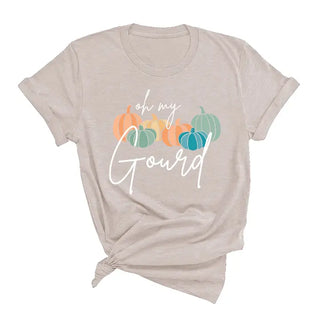 Oh My Gourd T Shirt Funny Pumpkin Fall Autumn Graphic Tee #HPTS-GOURD - Heather Natural / Small - Screen Printed