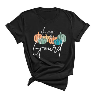 Oh My Gourd T Shirt Funny Pumpkin Fall Autumn Graphic Tee #HPTS-GOURD - Black / Small - Screen Printed T-Shirt - Women’s