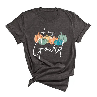Oh My Gourd T Shirt Funny Pumpkin Fall Autumn Graphic Tee #HPTS-GOURD - Dark Grey / Small - Screen Printed T-Shirt