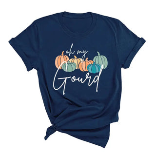 Oh My Gourd T Shirt Funny Pumpkin Fall Autumn Graphic Tee #HPTS-GOURD - Navy / Small - Screen Printed T-Shirt - Women’s