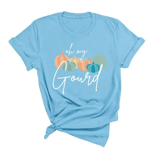 Oh My Gourd T Shirt Funny Pumpkin Fall Autumn Graphic Tee #HPTS-GOURD - Ocean Blue / Small - Screen Printed T-Shirt