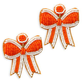 Orange Bow Beaded Earrings Game Day Football Team Spirit Jewelry #VLJE6410-ORG - Dangle Earrings