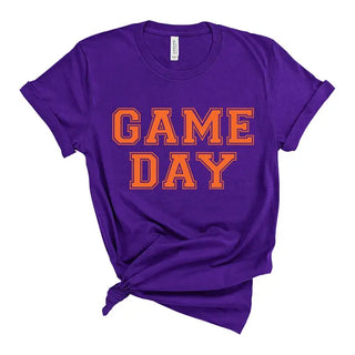 Orange Game Day T Shirt Football Tailgate College Fan Graphic Tee #HPTS-RBLSM-ORGGD - Purple / Small - Screen Printed