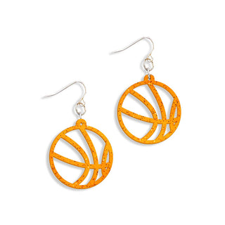 Orange Glitter Basketball Earrings Game Day Sports Jewelry Fan Gift #ACE-300SV-BBALL-ORGGLT - Dangle Earrings