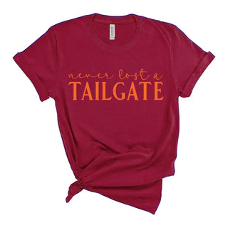 Orange Never Lost a Tailgate T Shirt Football Game Day Fan Tee #HPTS-ORGTAIL - Maroon / Small - Screen Printed T-Shirt