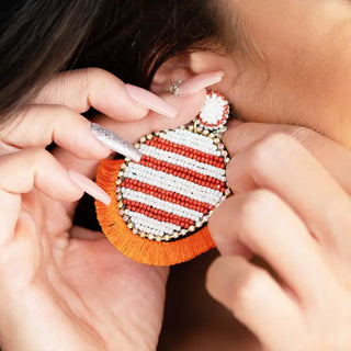 Orange Tailgate Earrings Beaded Football Game Day Statement Jewelry #VLJ2887-ORG - Dangle Earrings