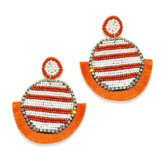 Orange Tailgate Earrings Beaded Football Game Day Statement Jewelry #VLJ2887-ORG - Dangle Earrings