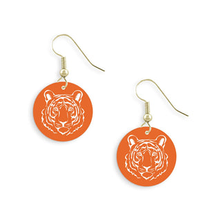 Orange Tiger Earrings Game Day Football Team Spirit Jewelry Gift #ACE-300GD-TIGDIS-ORGWHT - Dangle Earrings