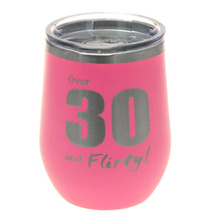 Over 30 Wine Tumbler Pink 12oz Cup Funny 30th Birthday Gift for Her #TWB12PINK-OVER30 - Insulated Mug/Tumbler
