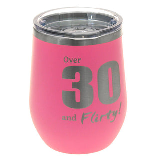 Over 30 Wine Tumbler Pink 12oz Cup Funny 30th Birthday Gift for Her #TWB12PINK-OVER30 - Insulated Mug/Tumbler