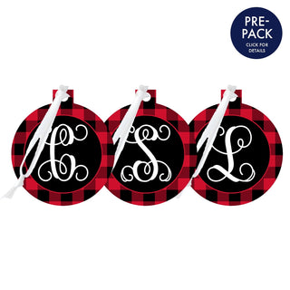 Red Buffalo Check Round Ornament Single Initial Pre-Pack