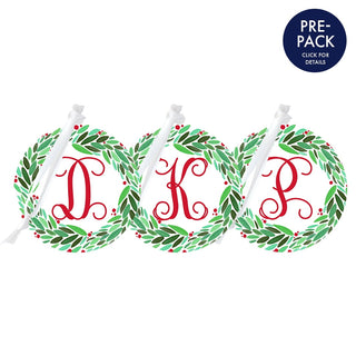 Wreath Round Ornament Single Initial Pre-Pack