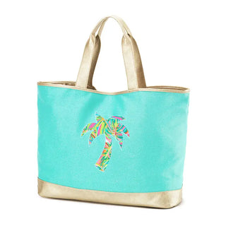 Palm Tree Cabana Tote Beach Canvas Bag Vacation Pool Carryall #HP732-MINT-TRPPALM23 - Mint - Tote Bag - Women’s