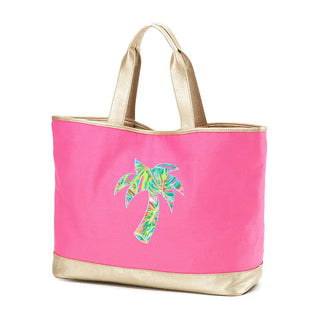 Palm Tree Cabana Tote Beach Canvas Bag Vacation Pool Carryall #HP732-MINT-TRPPALM23 - Hot Pink - Tote Bag - Women’s
