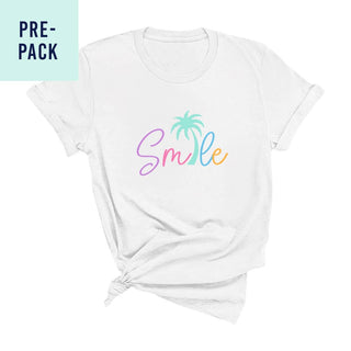 Palm Tree Smile Graphic T Shirt Coastal Beach Vacation Tee Unisex #HPTS-WHT-SMILE23 - Screen Printed T-Shirt - Women’s