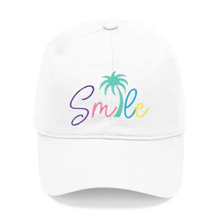 Palm Tree Smile Hat Beach Embroidered Baseball Cap for Men Women #M190-SMILE23 - White - Baseball Cap - Women’s
