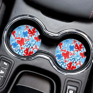 Party in the USA Car Coaster Set Patriotic Auto Accessory Gift #spack-cc132-rwbbow-2 - Car Coaster - Women’s