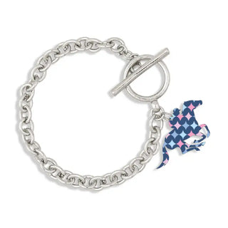 Pastel Derby Bracelet Silver Kentucky Horse Racing Jewelry Gift #ACB-400SV-DERBY-PASDIA - Charm/Dangle Bracelet