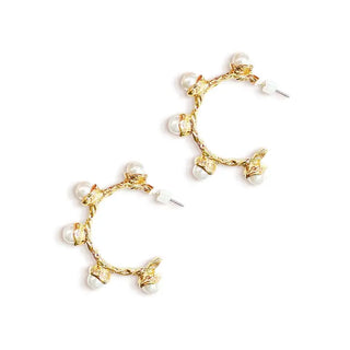 Pearl Hoop Earrings Hammered Gold Statement Jewelry Gift for Her #VLJE3320-PRL