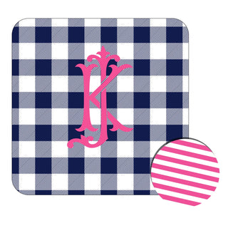 Personalized Navy Check Desk Set