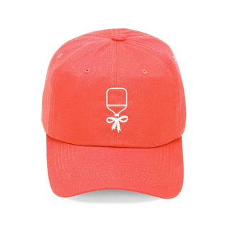 Pickleball Paddle Bow Hat Embroidered Baseball Cap for Women #M190VL-PPBOW - Coral - Baseball Cap - Women’s