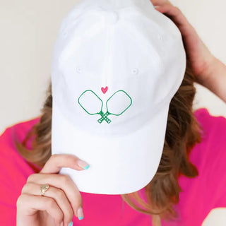 Pickleball Paddles Embroidered Hat for Women Cute Adjustable Cotton Cap #M190VL-PICKLE - White - Baseball Cap - Women’s