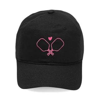 Pickleball Paddles Embroidered Hat for Women Cute Adjustable Cotton Cap #M190VL-PICKLE - Black - Baseball Cap - Women’s