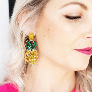 Pineapple Earrings Gemstone Tropical Beach Summer Statement Jewelry #VLJE004-PINEGEM - Dangle Earrings