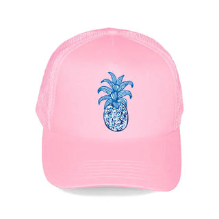Pineapple Trucker Hat Tropical Mesh Baseball Cap for Beach Lovers #L197-SMPINE23 - Light Pink - Trucker Hat - Women’s