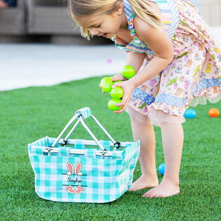 Pink Bunny Feet - Personalized Mint Check Mini Market Tote #MTVLMC-PINKFEET-P - Tote Bag - Kids