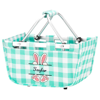 Pink Bunny Feet - Personalized Mint Check Mini Market Tote #MTVLMC-PINKFEET-P - Tote Bag - Kids