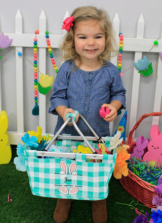 Pink Bunny Feet - Personalized Mint Check Mini Market Tote #MTVLMC-PINKFEET-P - Tote Bag - Kids